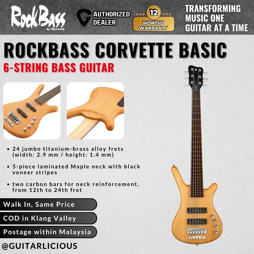 Warwick RockBass Corvette Basic 6-String Bass Guitar, Natural