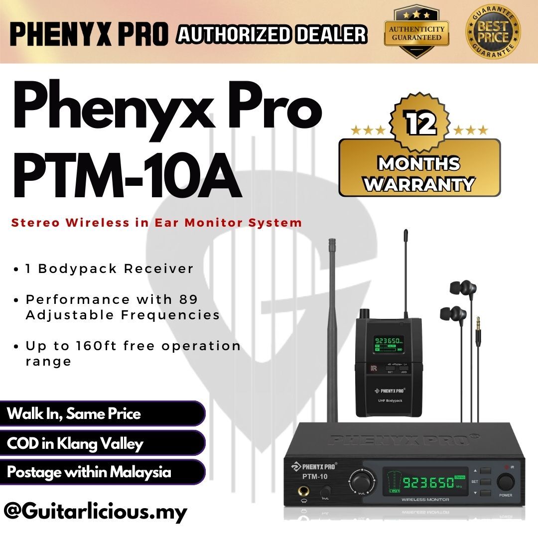 Phenyx Pro PTM-10 Stereo Wireless in Ear Monitor System Bodypack Receiver, Performance with 89 Adjustable Frequencies Inear Monitor System Phenyx Pro PTM-10 UHF Stereo Wireless In Ear