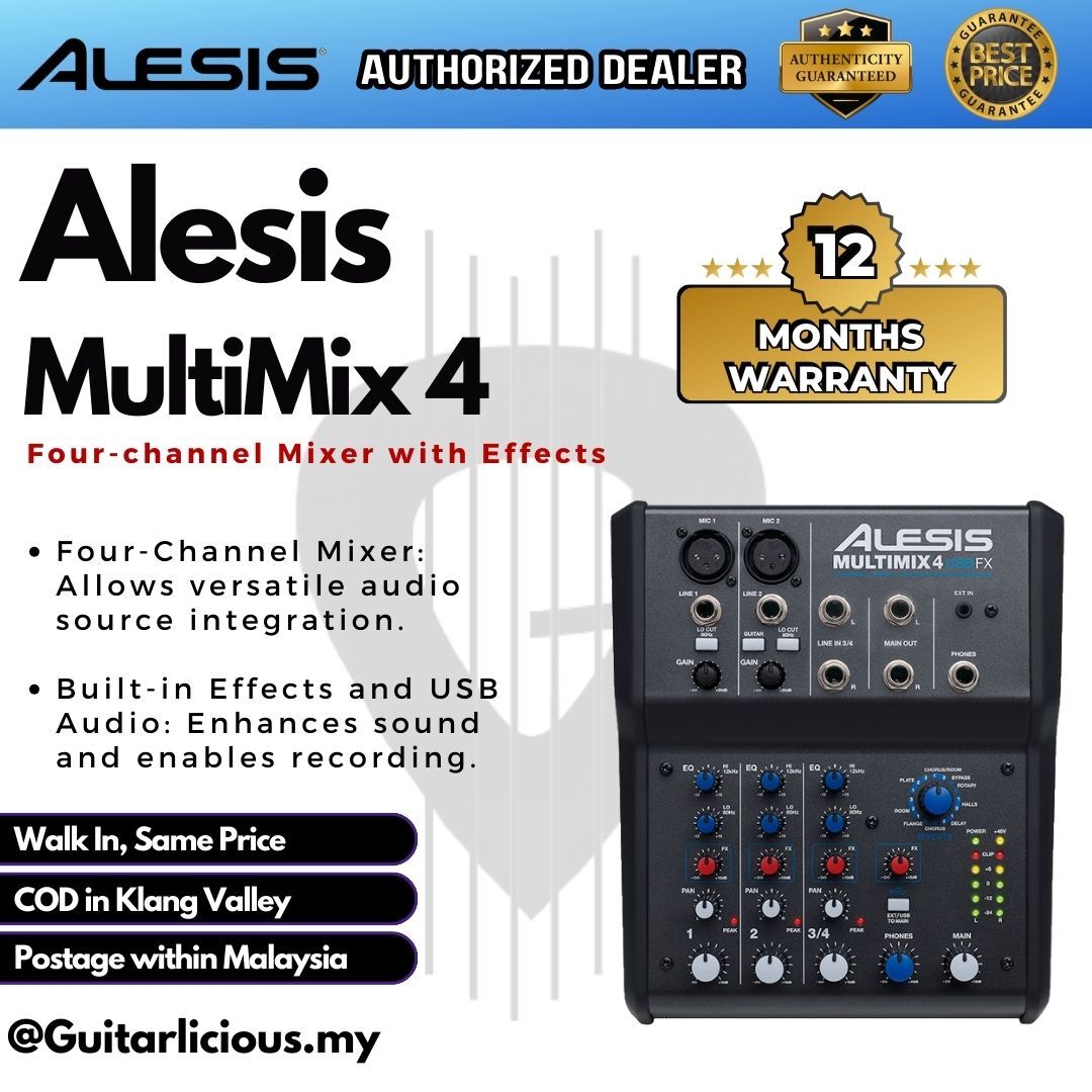 Alesis MultiMix 4 USB FX Four-channel Mixer /wEffects and USB