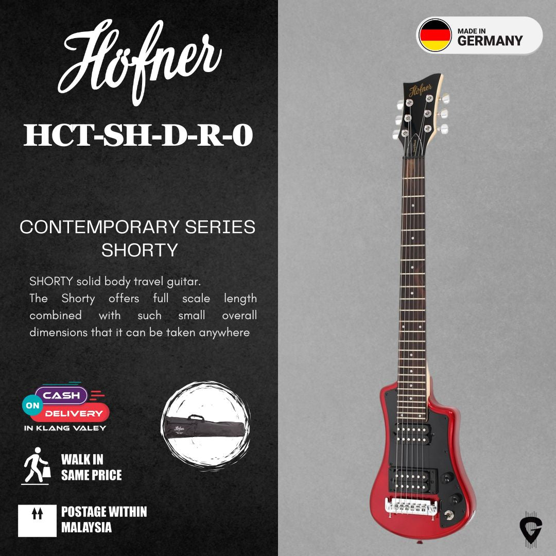 Höfner HCT-SH-D-R-0 Shorty Deluxe Travel Electric Guitar, Red