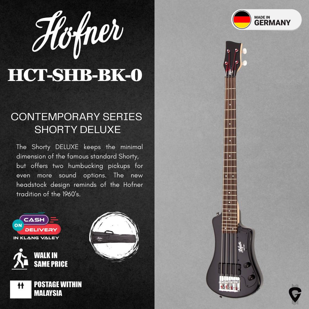 Höfner HCT-SH-BK-O Shorty Travel Guitar - Black Finish