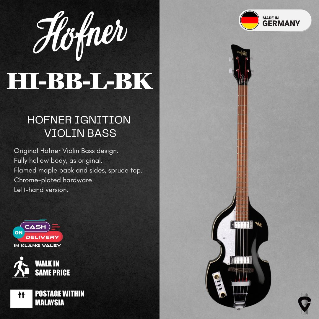 Höfner HI-BB-L-BK Ignition SE Violin Bass – Left-Handed Black