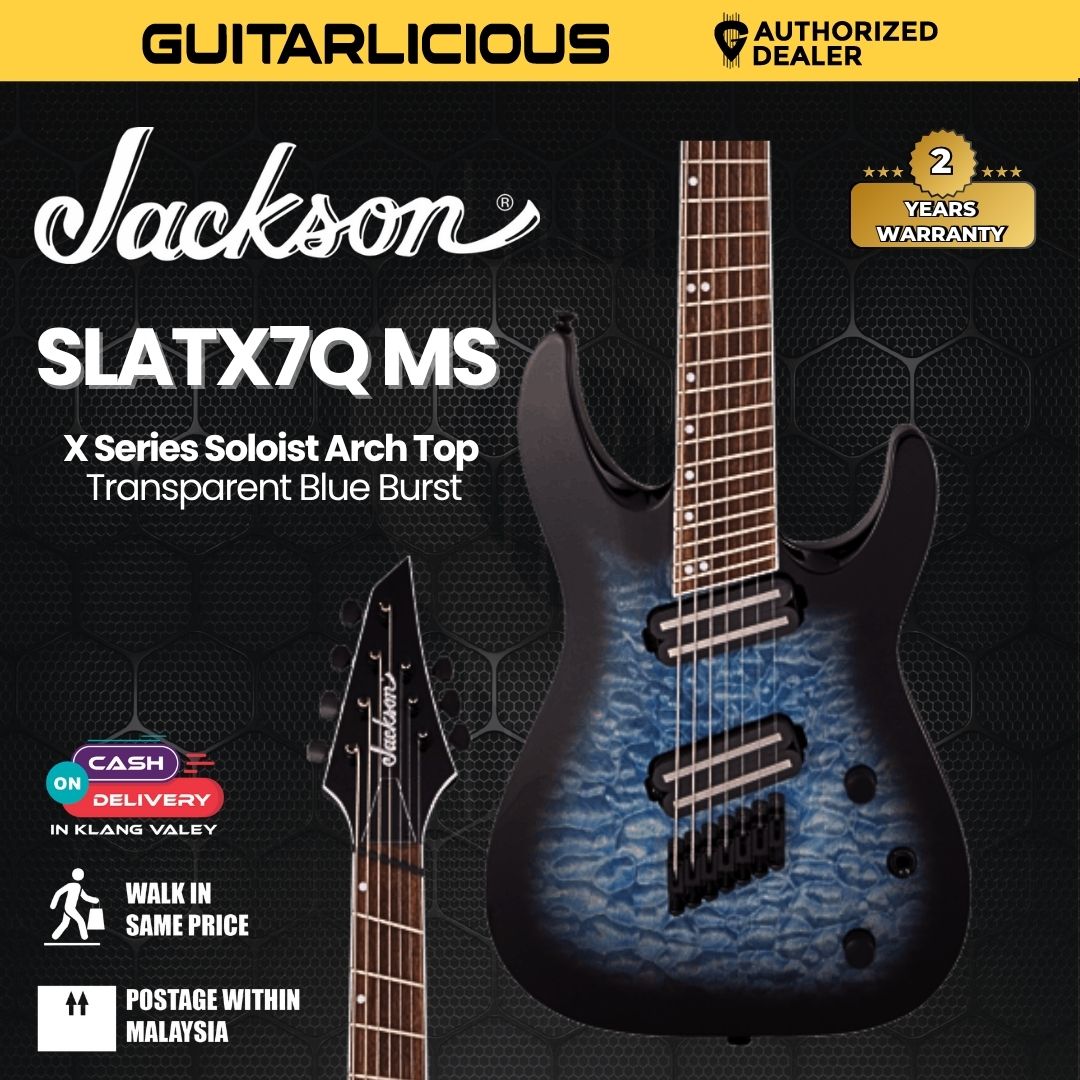 Jackson X Series Soloist SLATX7 QM Multi-Scale Electric Guitar, Trans Blue Burst