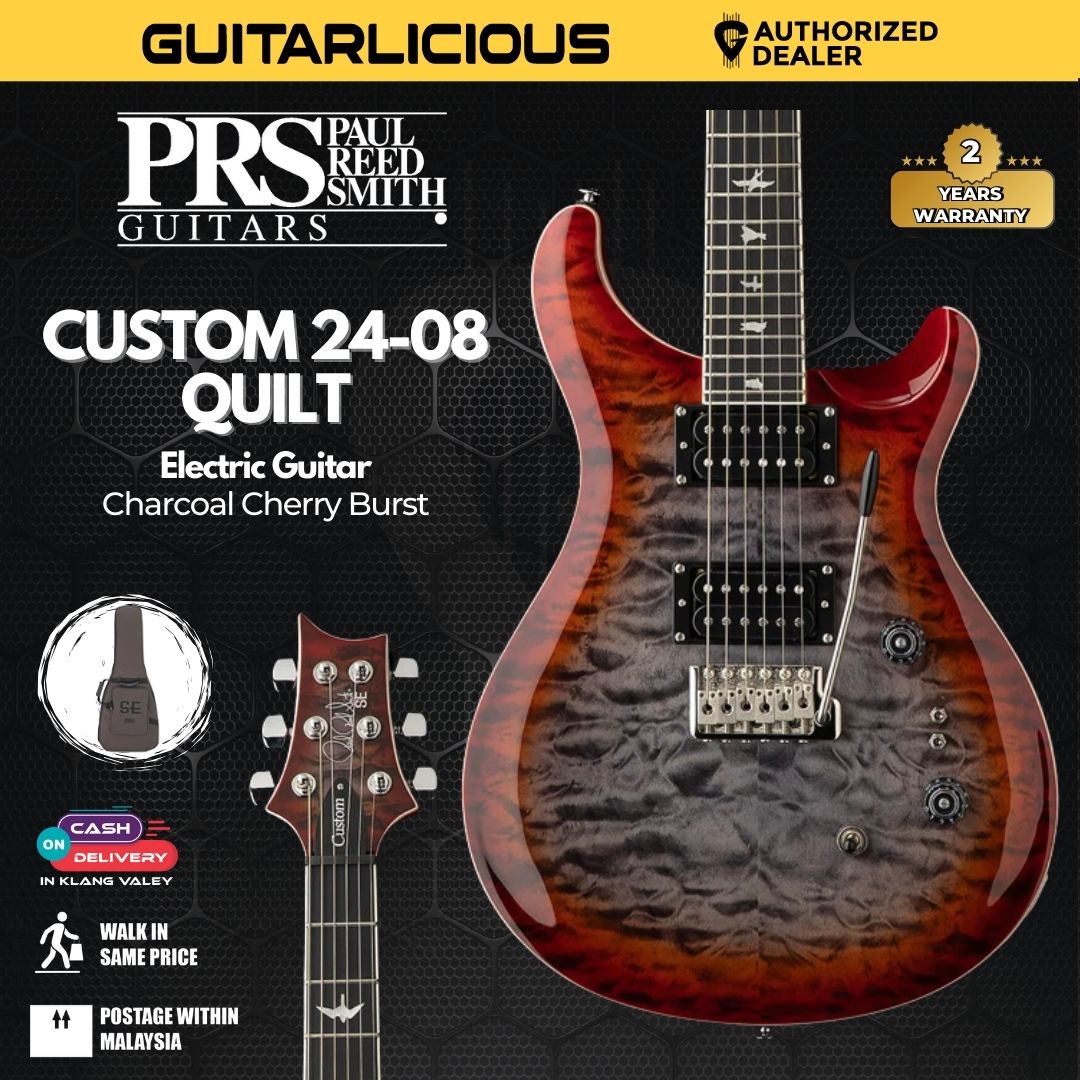 PRS SE Custom 24-08 Quilt Electric Guitar, Charcoal Cherry Burst