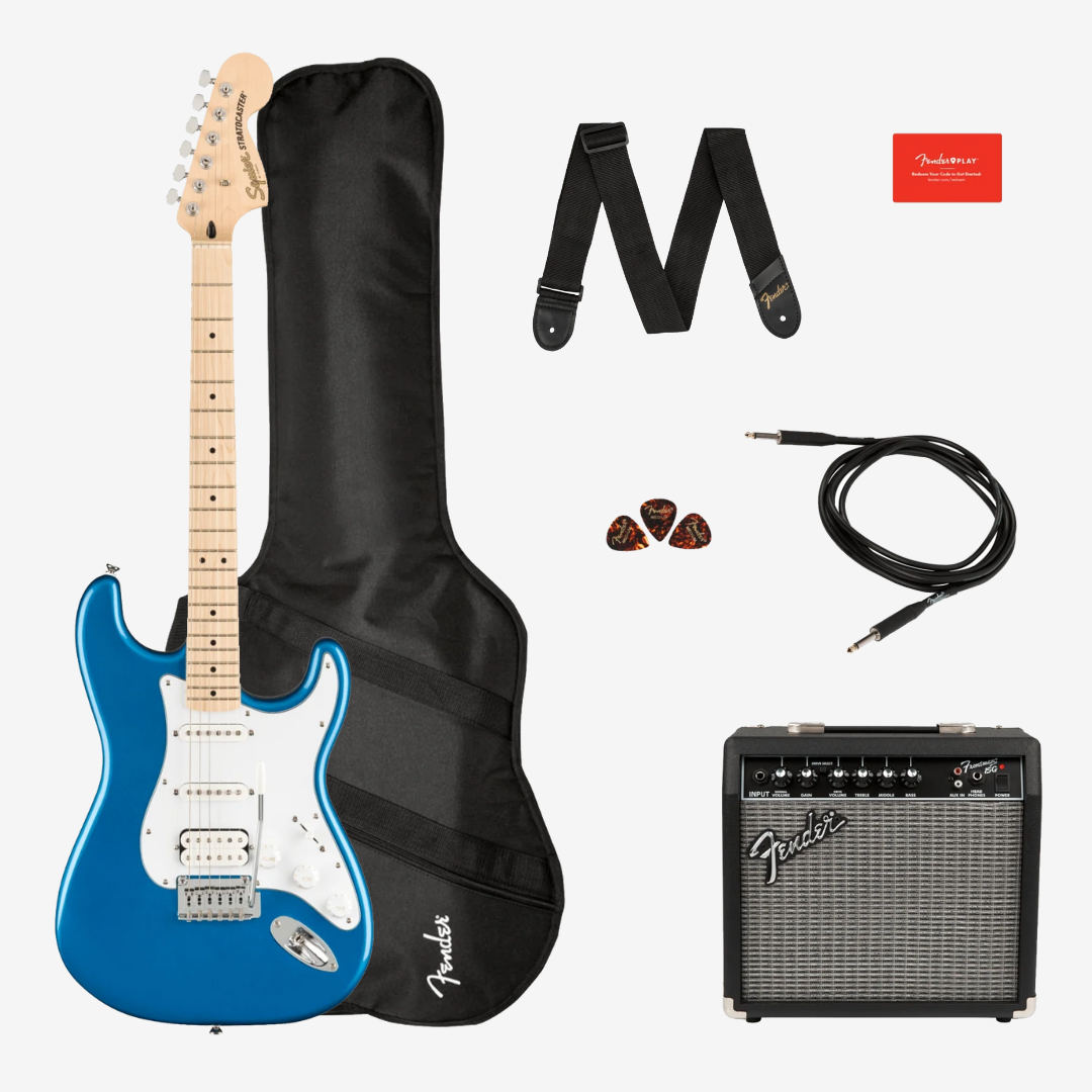 美品 Squier byFender Affinity Stratocaster Squier Affinity Series HSS Stratocaster Pack, Maple, Lake Placid