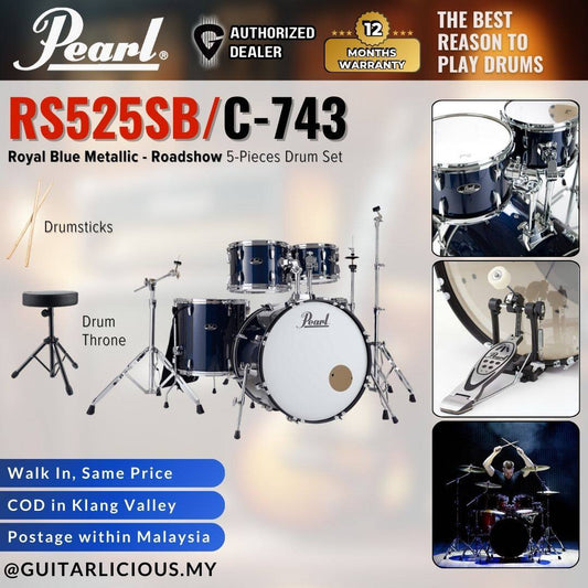 Pearl RS525SB/C-743 Roadshow 5-Pieces Standard Acoustic Drum Set - Royal Blue Metallic