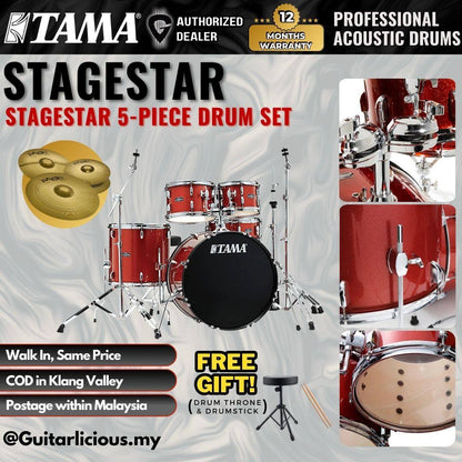 Tama Stagestar 5-piece Drum Set with Drumsticks and Throne - Candy Red Sparkle ( TAMST52H6-CDS / STAGE STAR )