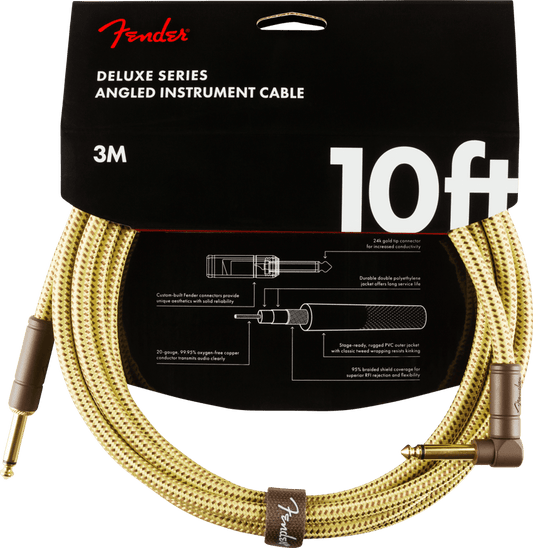 Fender Deluxe Series Angled Instrument Cable, 10ft Tweed