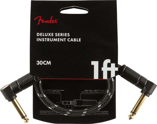 Fender Deluxe Series Angled Instrument Cable, 1ft, Black Tweed