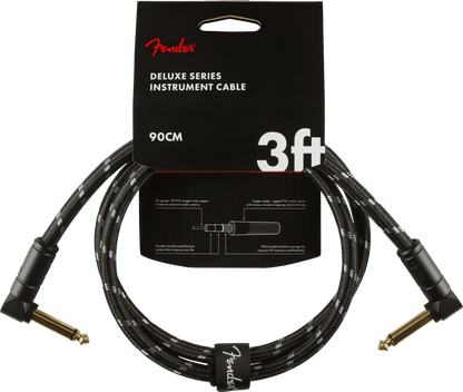 Fender Deluxe Series Angled Instrument Cable, 3ft, Black Tweed