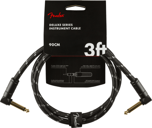 Fender Deluxe Series Angled Instrument Cable, 3ft, Black Tweed