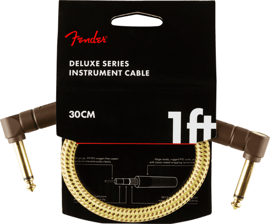 Fender Deluxe Series Angled Instrument Cable, 1ft, Tweed
