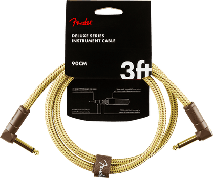 Fender Deluxe Series Angled Instrument Cable, 3ft, Tweed