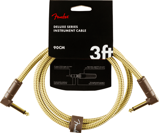 Fender Deluxe Series Angled Instrument Cable, 3ft, Tweed