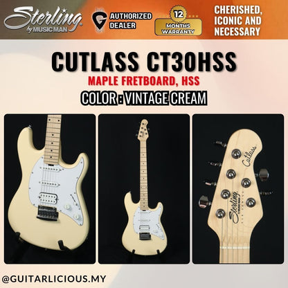 Sterling By Music Man Cutlass CT30HSS Electric Guitar with Maple Fretboard - Vintage Cream ( CT30 / CT30-HSS )