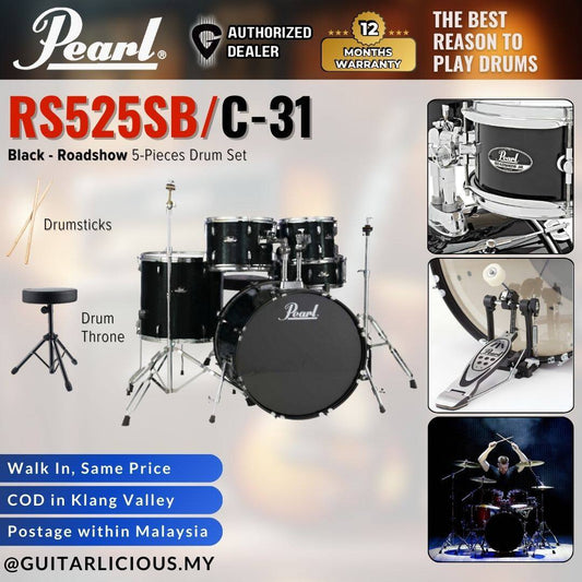 Pearl RS525SB/C-31 Roadshow 5-Pieces Standard Acoustic Drum Set - Black (RS5252-SB)