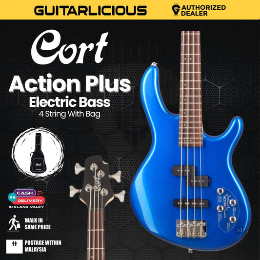 Cort Action Plus Electric Bass Guitar with Bag - Blue Metallic