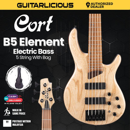 Cort B-5 Element 5-String Bass Guitar with Bag - Open Pore Natural