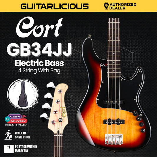 Cort GB34JJ 4-String Bass Guitar with Bag - 3-Tone Sunburst
