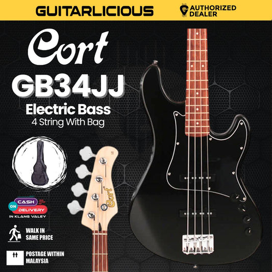 Cort GB34JJ 4-String Bass Guitar with Bag - Black