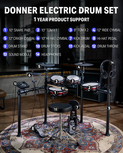 Donner DED-80 Electronic Drum Set - Vintage White- EC3414
