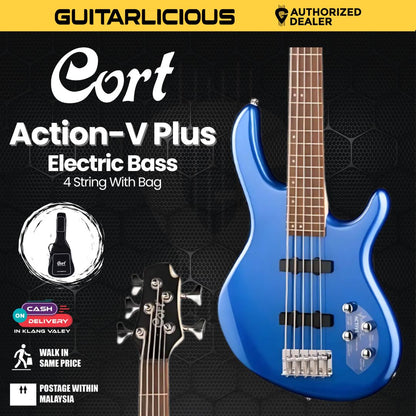 Cort Action Bass V Plus Bass Guitar with Bag - Blue Metallic