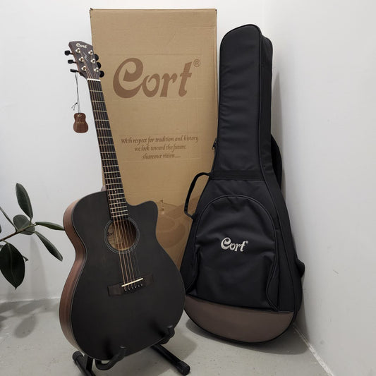 CORT Core-OC Spruce Acoustic Guitar with Fishman Sonitone Pickup - Open Pore Trans Black (OPTB)