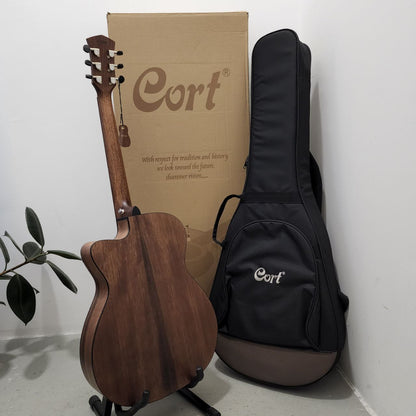 CORT Core-OC Spruce Acoustic Guitar with Fishman Sonitone Pickup - Open Pore Trans Black (OPTB)