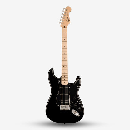 Squier Sonic Stratocaster HSS Electric Guitar with Black Pickguard, Maple FB - Black (BUNDLE DEALS)