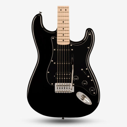 Squier Sonic Stratocaster HSS Electric Guitar with Black Pickguard, Maple FB - Black (BUNDLE DEALS)