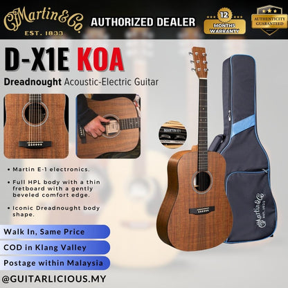 Martin D-X1E KOA Remastered X Series Dreadnought Acoustic-Electric Guitar, Full HPL with Martin E1 Electronics DX1E-KOA