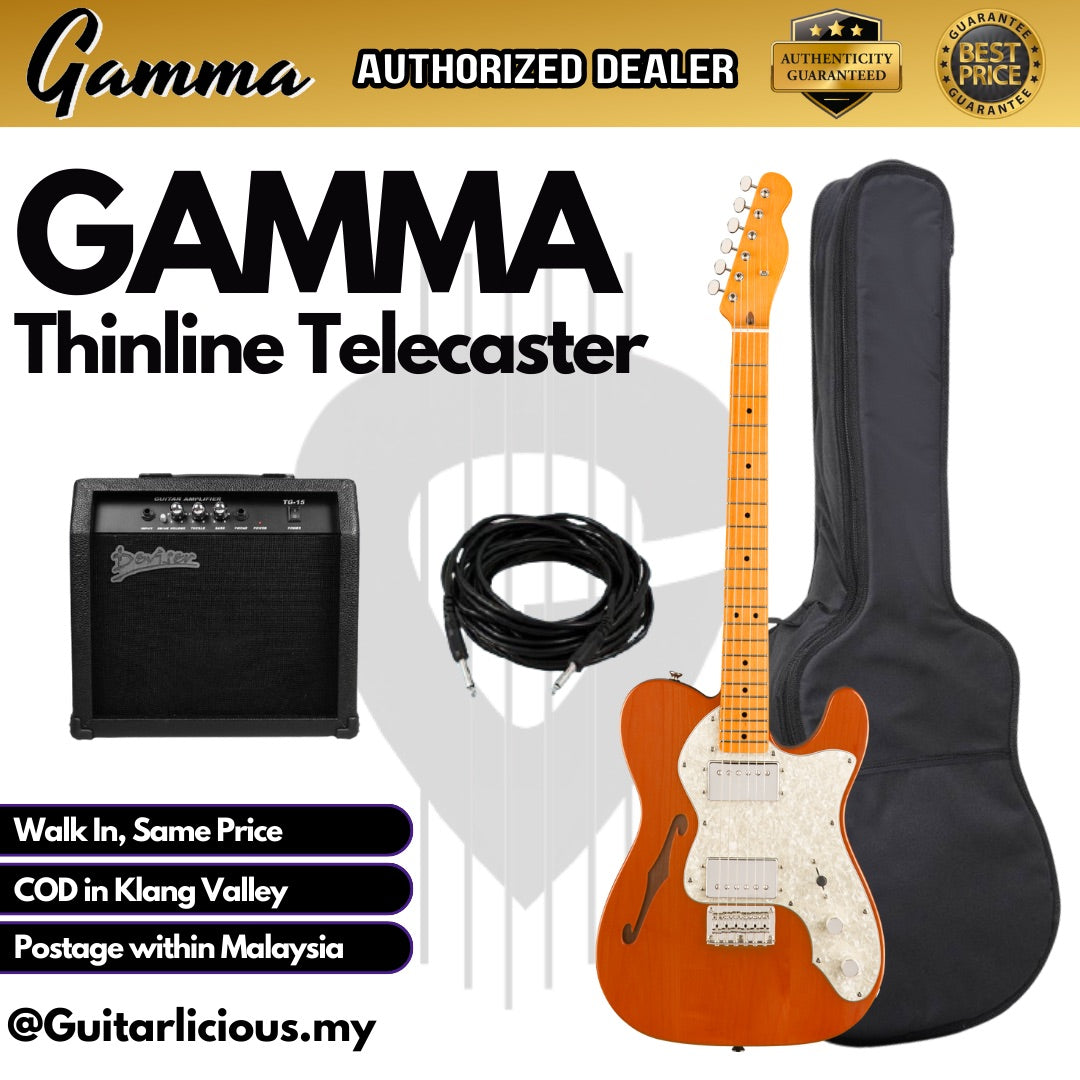 Gamma Thinline Telecaster Semi-Hollow Electric Guitar with bag
