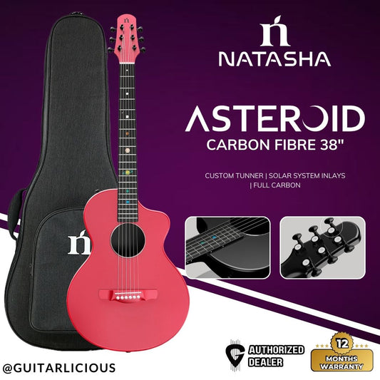 Natasha Asteroid Carbon Fibre 38" Acoustic Guitar with Bag - Peach Pink