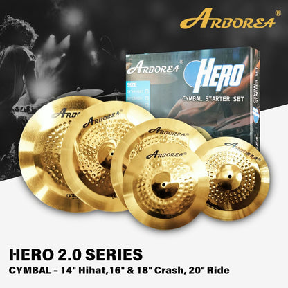 Arborea Cymbals Hero 2.0 Series Cymbal Set / Hi-Hat , Splash , Crash, Ride, Stacker , China