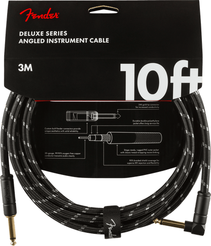 Fender Deluxe Series Angled Instrument Cable, 10ft, Black Tweed
