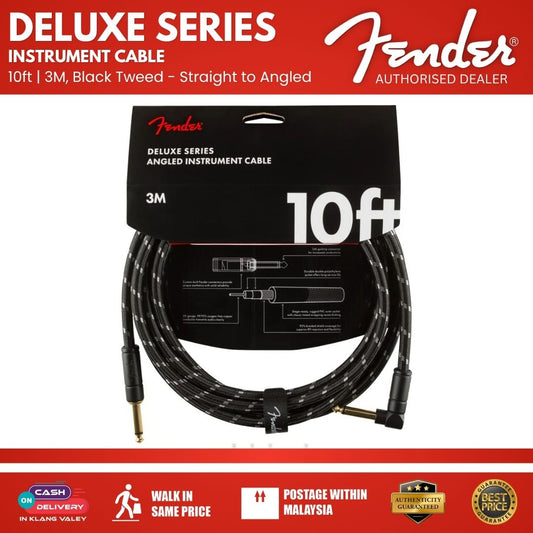 Fender Deluxe Series Angled Instrument Cable, 10ft, Black Tweed