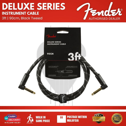 Fender Deluxe Series Angled Instrument Cable, 3ft, Black Tweed