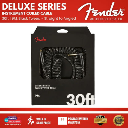 Fender Deluxe Coil Guitar Cable, Black Tweed, 30ft