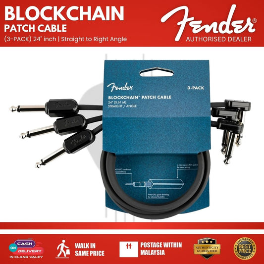 Fender Blockchain 24 inch Patch Cable Kit, Straight to Right Angle, 3-Pack