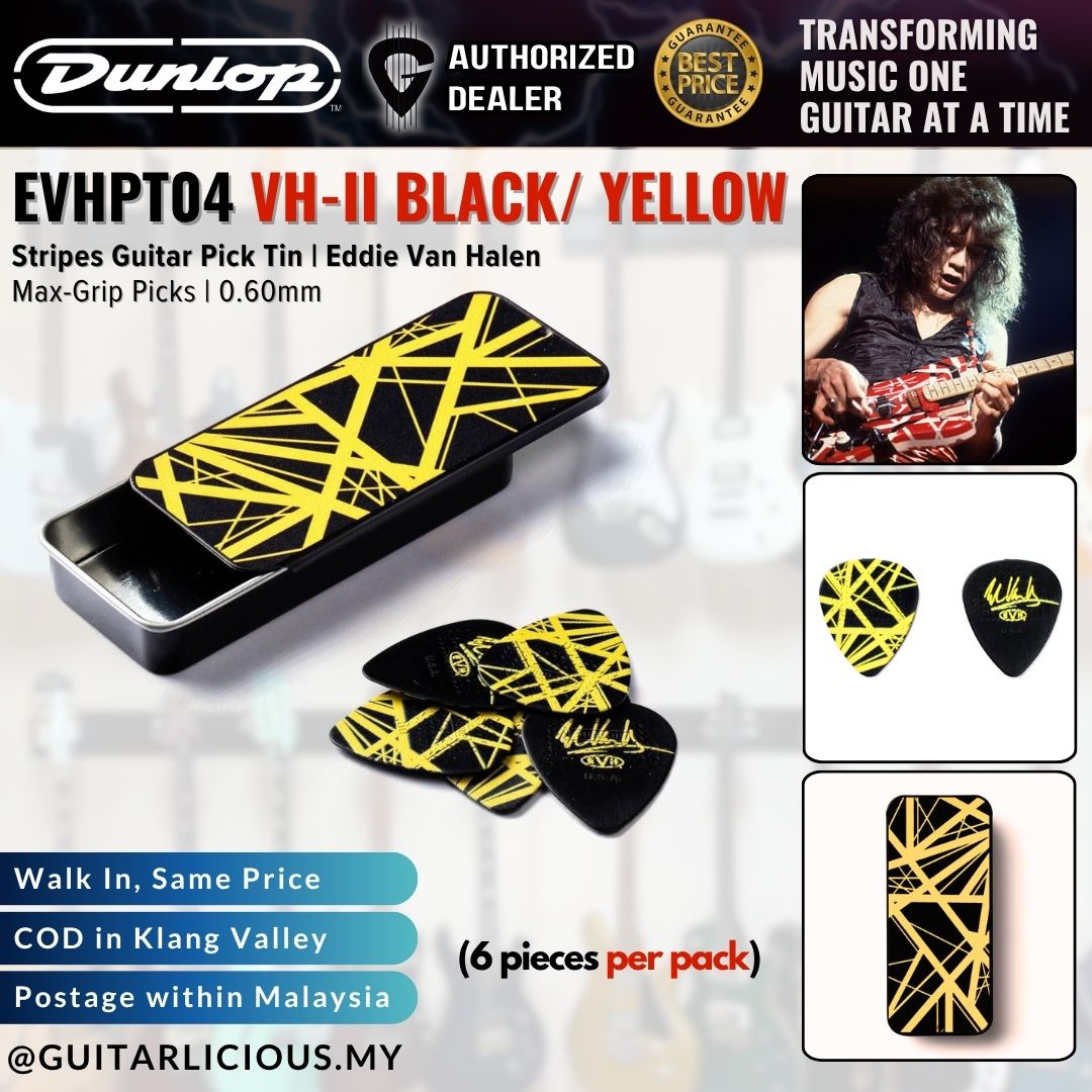Jim Dunlop EVHPT04 VH-II Black/Yellow Stripes Guitar Pick Tin | Eddie ...