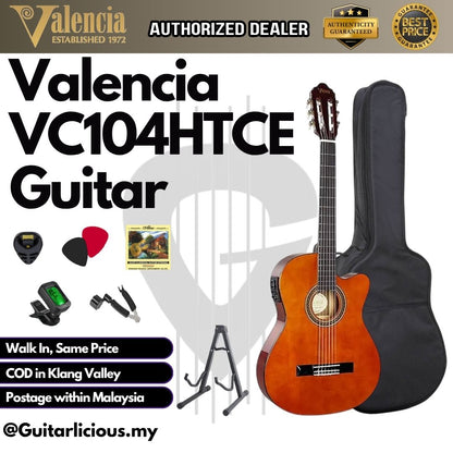 VALENCIA VC104HTCE 4/4 Thin Body Classical Guitar Cutaway Natural with Pickup