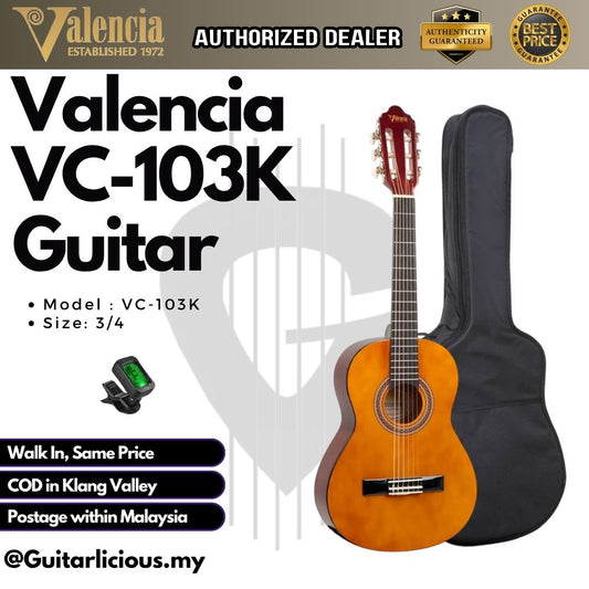 VALENCIA VC-103K 3/4 Classical Guitar C/w guitar bag & tuner