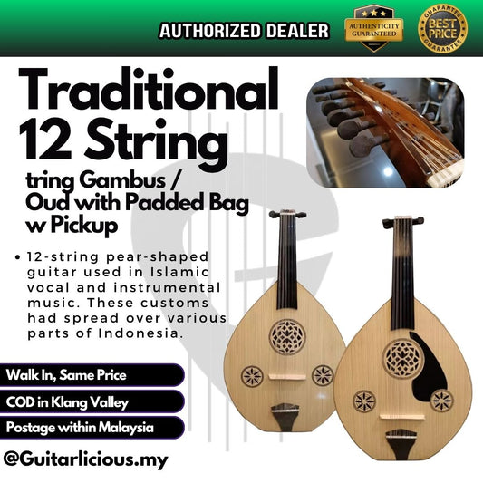 Traditional 12 String Gambus / Oud with Padded Bag (Made in Indonesia) w Pickup