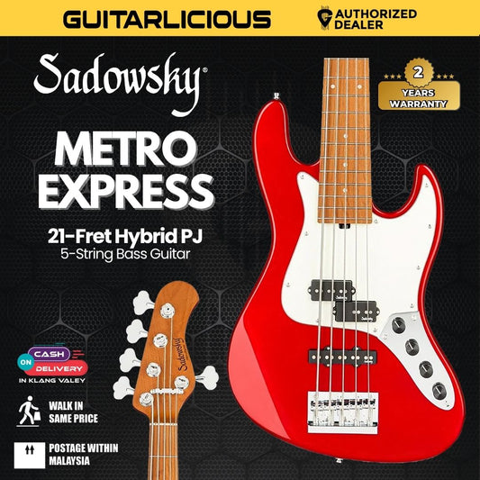 Sadowsky MetroExpress 21-Fret Hybrid PJ 5-String Bass Guitar, Maple FB, Candy Apple Red