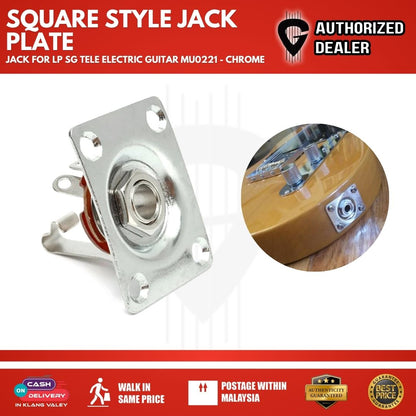 Square Style Jack Plate Guitar Bass Jack 1/4 Output Input Jack for LP SG Tele Electric Guitar ( Black / Chorme )- MU0221