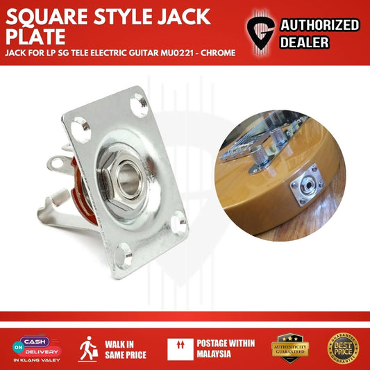 Square Style Jack Plate Guitar Bass Jack 1/4 Output Input Jack for LP SG Tele Electric Guitar ( Black / Chorme )- MU0221