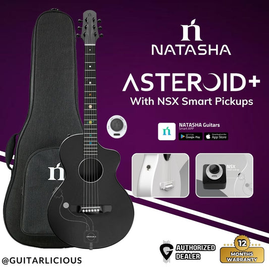 Natasha Asteroid Carbon Fibre 38" Acoustic Guitar with NSX Smart Pickups with Bag - Cosmic Black