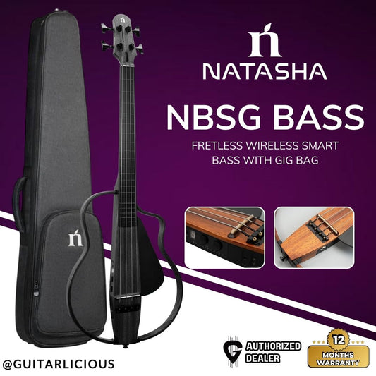 NATASHA GUITAR NBSG Bass Fretless Wireless Smart Bass with Gig Bag