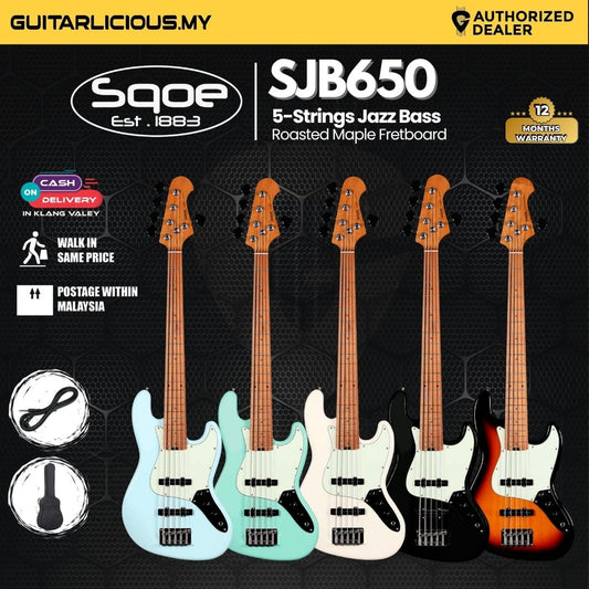 SQOE SJB650 5-Strings Jazz Bass Guitar, Roasted Maple Neck & Fretboard ( SQ-SJB650 / SJB-650 / SJB 650 )