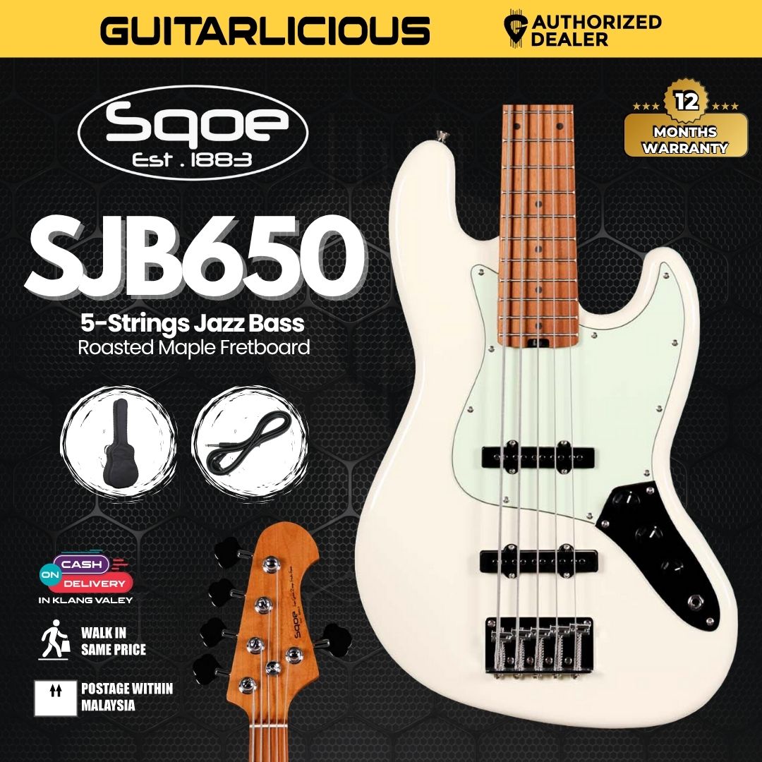 SQOE SJB650 5-Strings Jazz Bass Guitar, Roasted Maple Neck